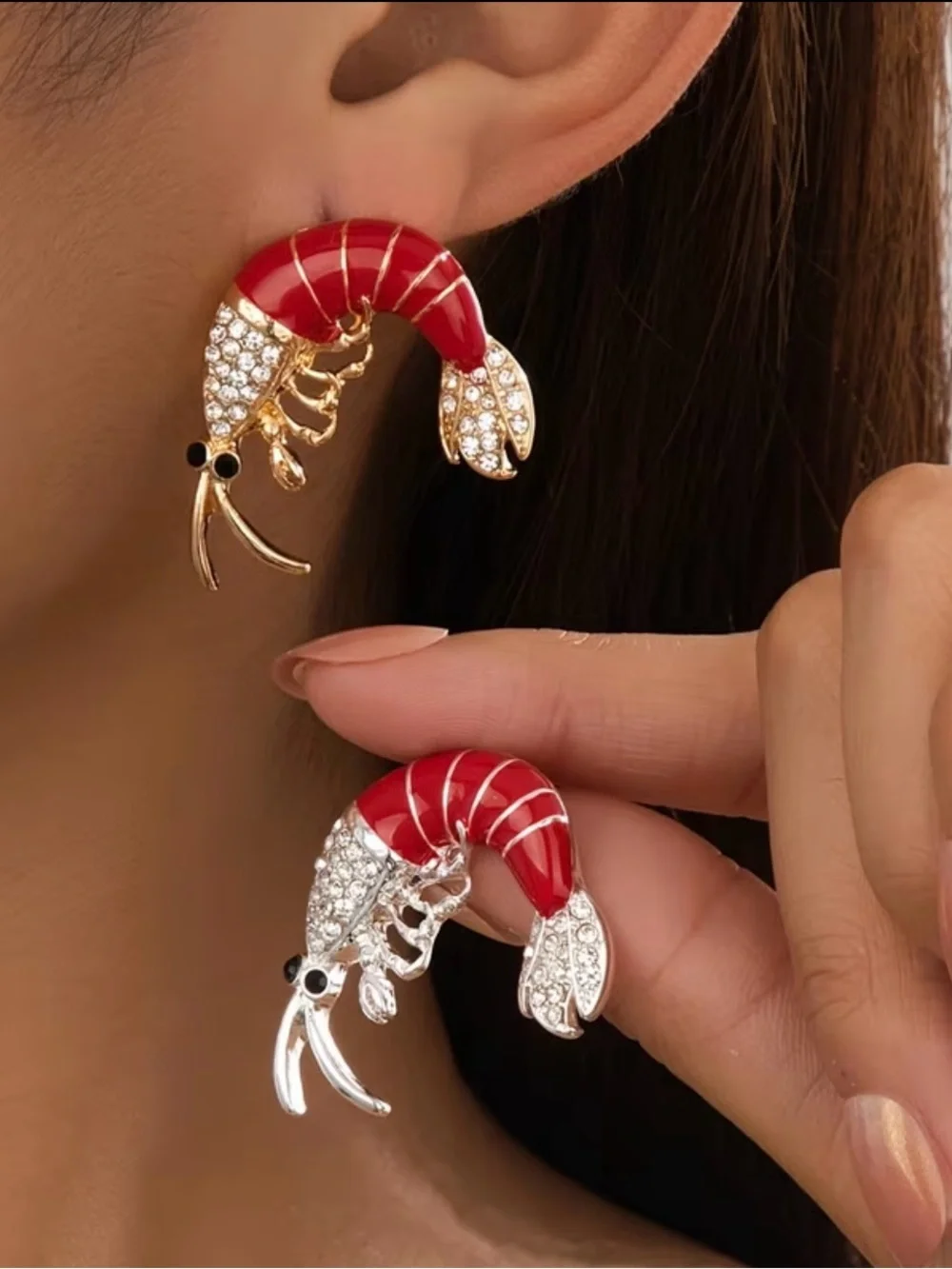 NEW! Red Shrimp Statement Earrings. Unique Earrings 🦐 A2-66